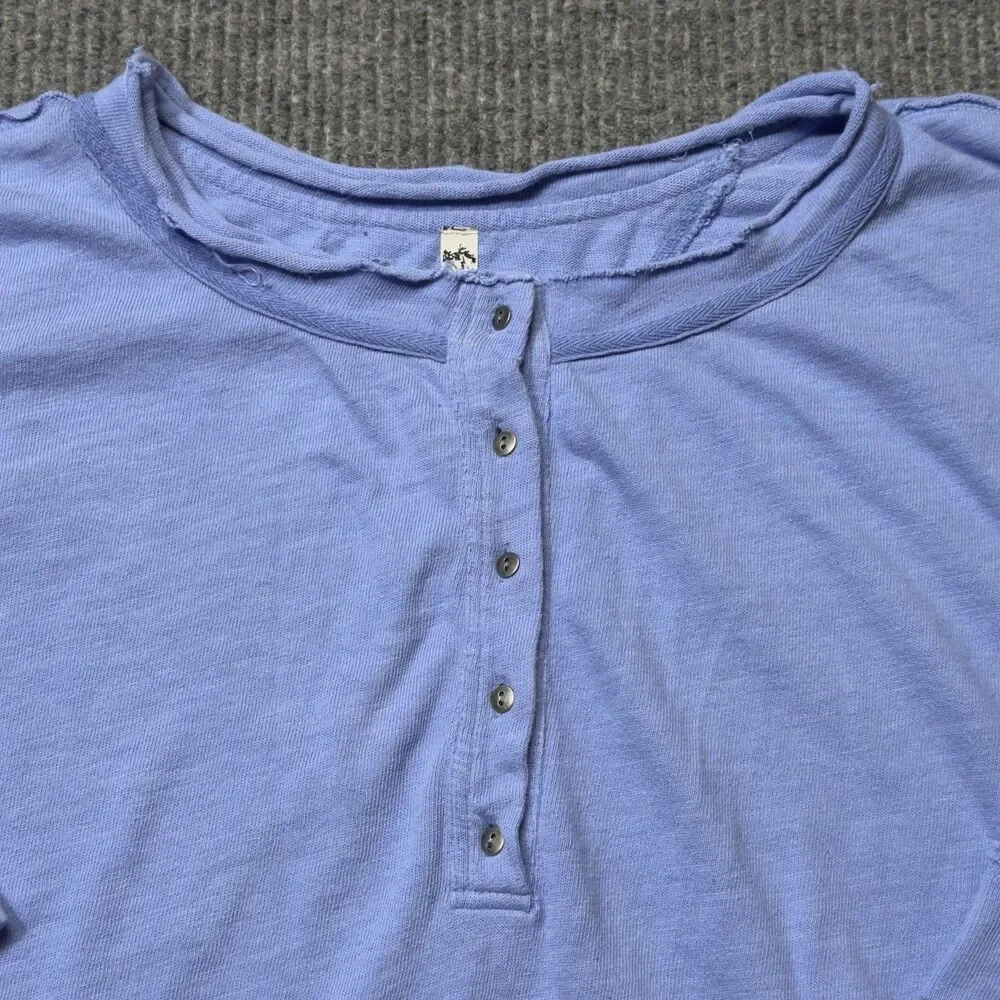 Free People Intimately Free Henley Top Shirt Size Small Oversized Light Blue